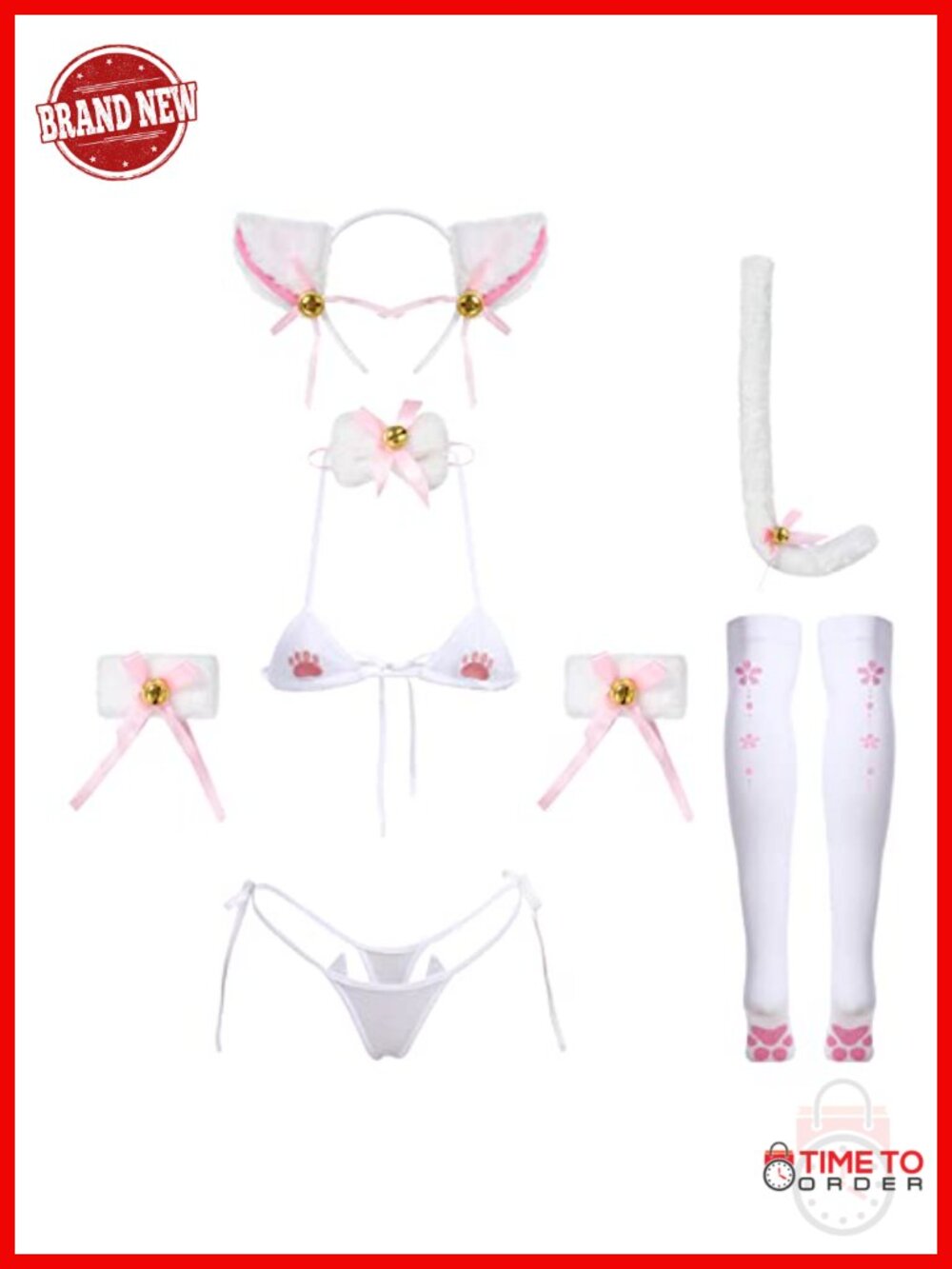Cat Cosplay Lingerie Set with Bra Panty Garter Stockings Headband